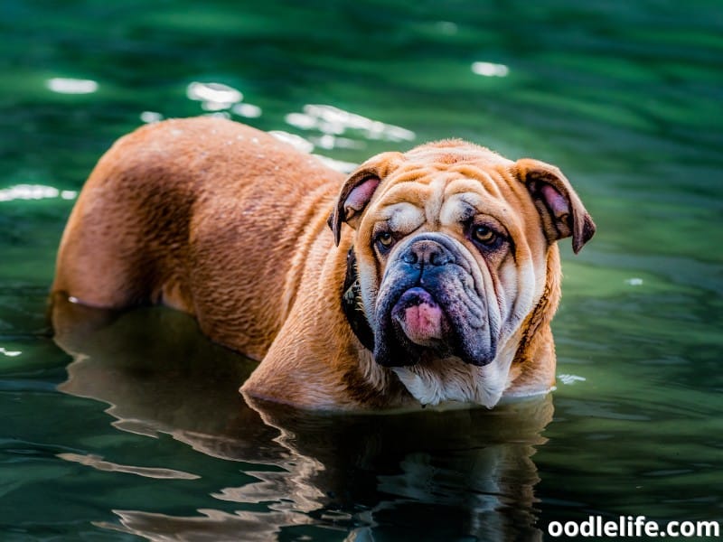 English Bulldog at waterpark