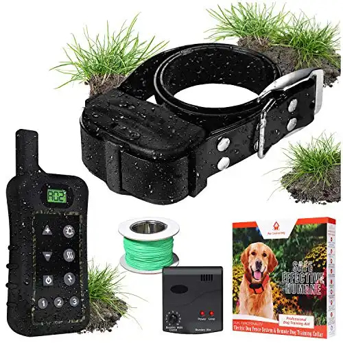 Wireless Dog Fence System - Dog Fence Electric Shock Collar Training with Remote - Pet Containment System with Fence Wire Underground Perimeter - 1 Bark Collar Included