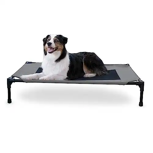 K&H Pet Products Cooling Elevated Dog Bed Outdoor Raised Dog Bed with Washable Breathable Mesh, Dog Cot Bed No-Slip Rubber Feet, Portable Dog Cot Indoor Outdoor Dog Bed, Large Gray/Black Mesh