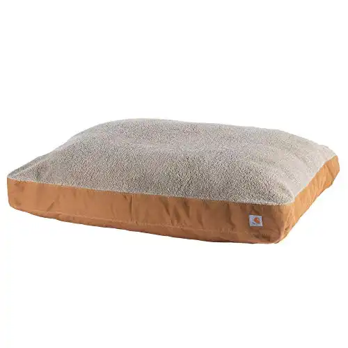Carhartt Firm Duck Dog Bed, Durable Canvas Pet Bed with Water-Repellent Shell, Carhartt Brown with Sherpa Top, Large