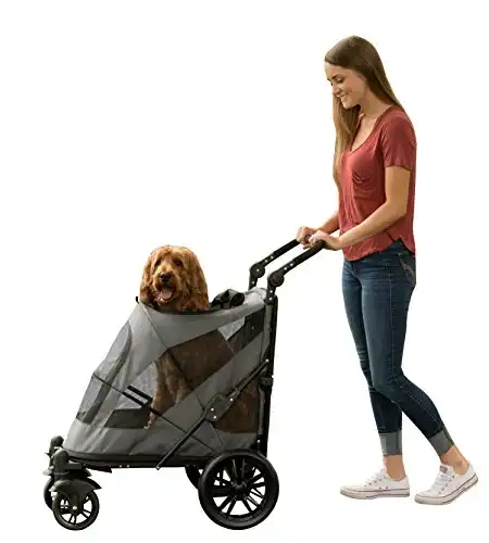 Pet Gear NO-Zip Pet Stroller with Dual Entry, Push Button Zipperless Entry for Single or Multiple Dogs/Cats, Pet Can Easily Walk In/Out, No Need to Lift Pet, Gel-Filled Tires, 1 Model, 4 colors