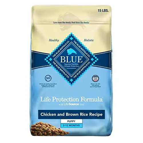 Blue Buffalo Dog Food for Puppies, Life Protection Formula, Natural Chicken & Brown Rice Flavor, Puppy Dry Dog Food, 15 lb Bag