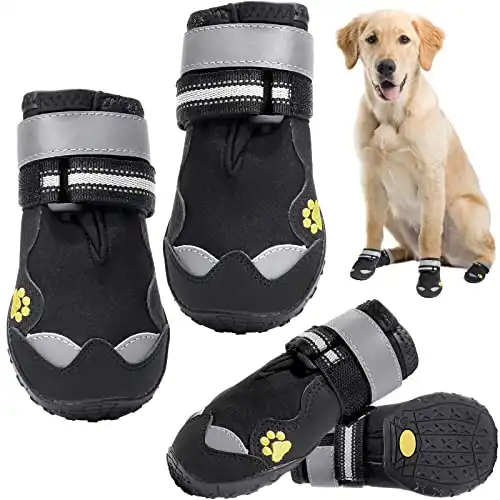 Dog Shoes Paw Protectors Waterproof Boots for Large Medium Dogs Summer Hot Pavement Hardwood Floors Anti-Slip Black 4