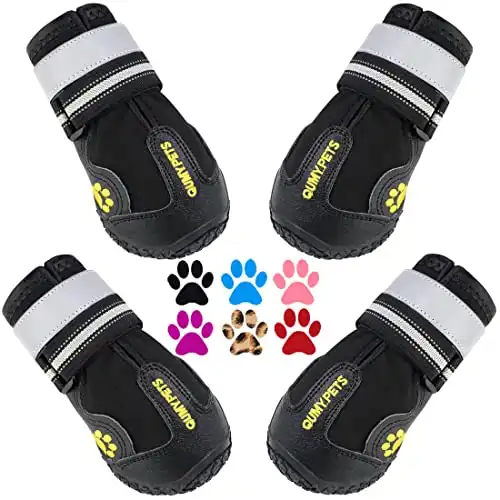 QUMY Dog Shoes for Large Dogs, Medium Dog Boots & Paw Protectors for Winter Snowy Day, Summer Hot Pavement, Waterproof in Rainy Weather, Outdoor Walking, Indoor Hardfloors Anti Slip Sole Black Siz...