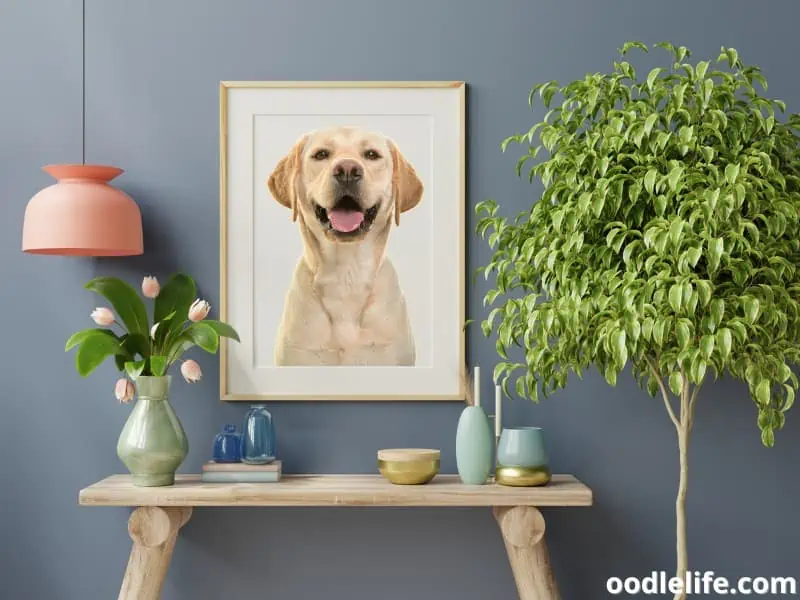 dog portrait in wall frame