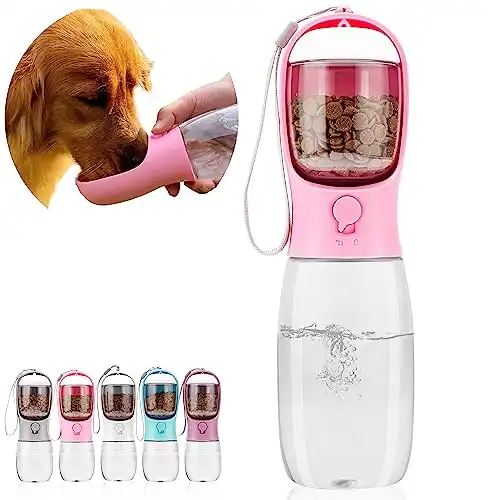 AVELORA Dog Water Bottle, Portable Pet Water Bottle with Food Container