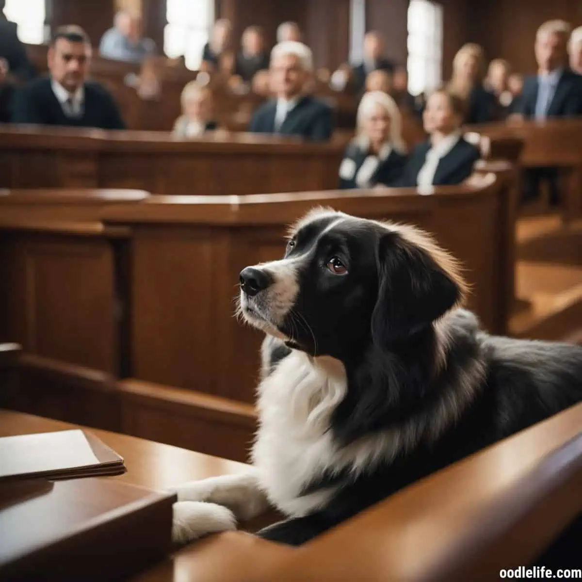 A Border Collie in a court room