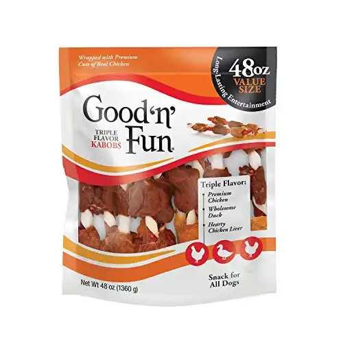 Good’N’Fun Triple Flavored Rawhide Kabobs for Dogs, Treat Your Dog 48-Ounce