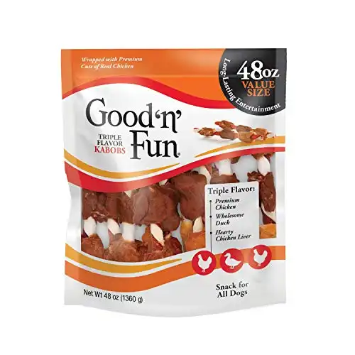 Good N Fun Triple Flavored Rawhide Kabobs for Dogs, Treat Your Dog 48-Ounce