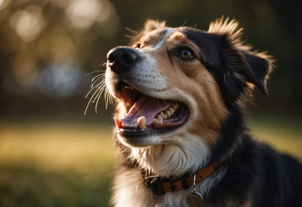 A wagging tail, bright eyes, and a relaxed posture indicate a happy dog. A playful demeanor and eager willingness to interact are also signs of happiness