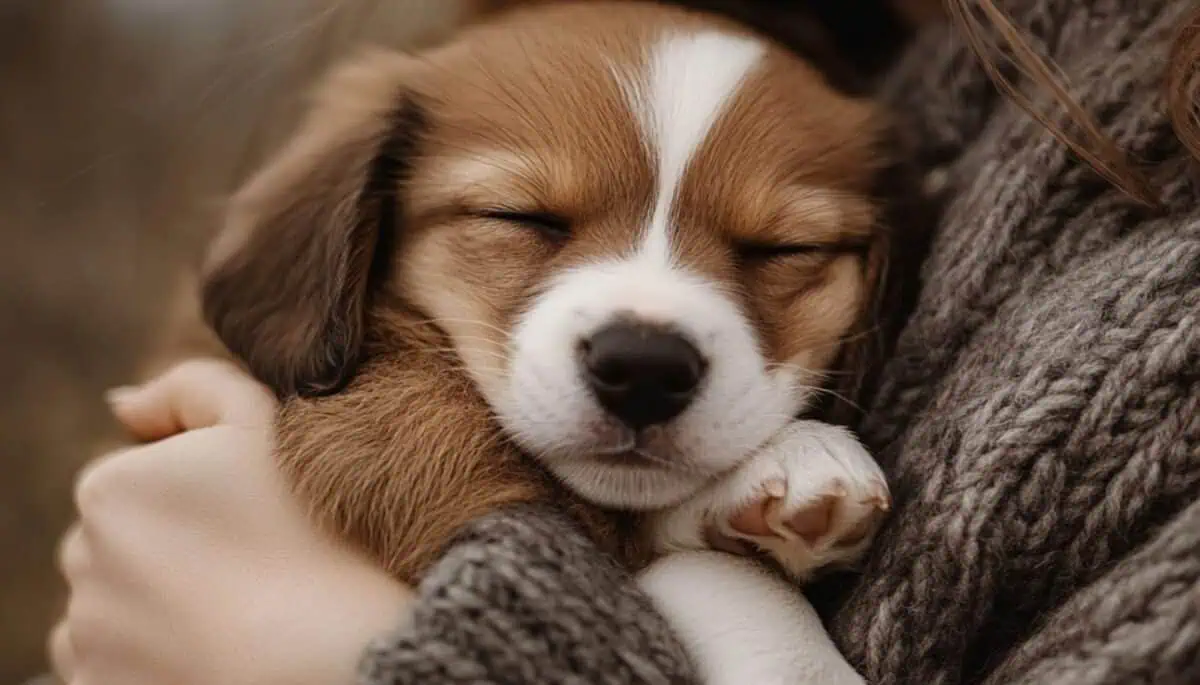 A sleeping puppy up close